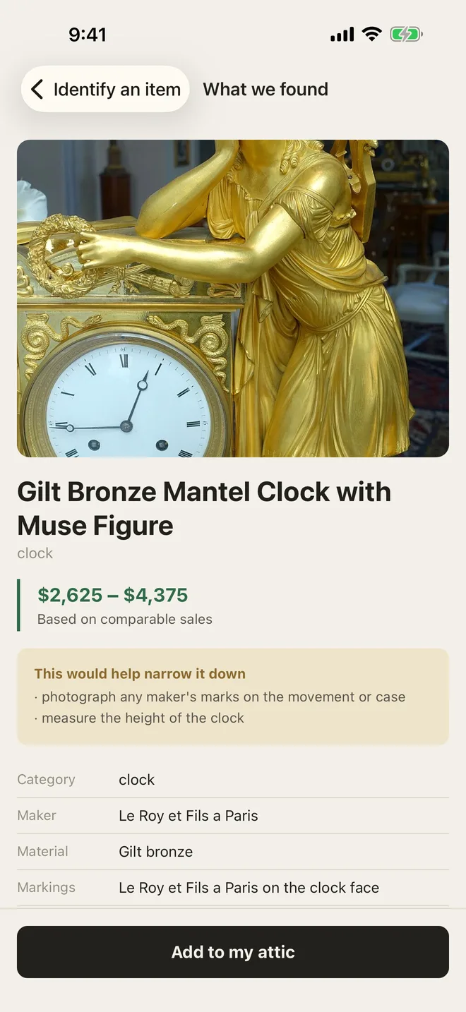 Attic — Gilt bronze mantel clock